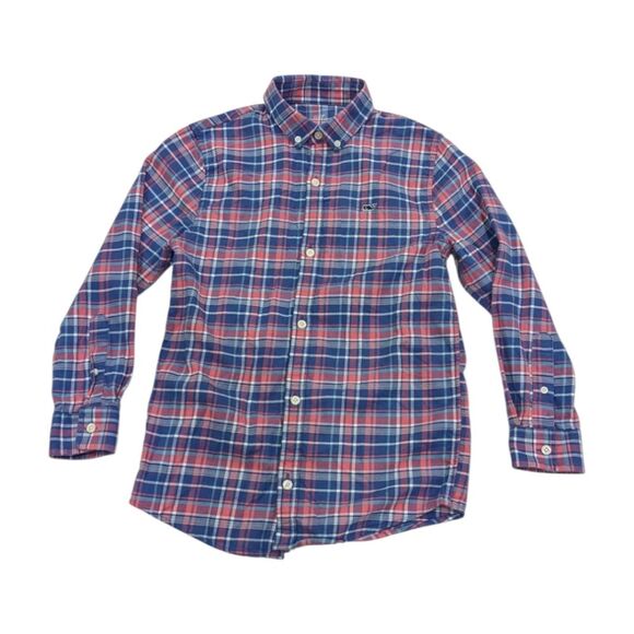 Vineyard Vines Blue Salmon Plaid Button Down Church Shirt Boy Size Small 8 10 - Picture 5 of 5